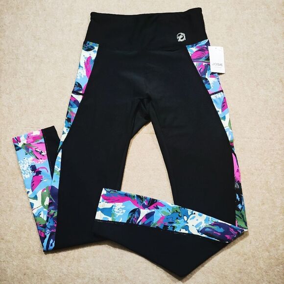 Natori Black Floral Leggings Women -H - Picture 1 of 5